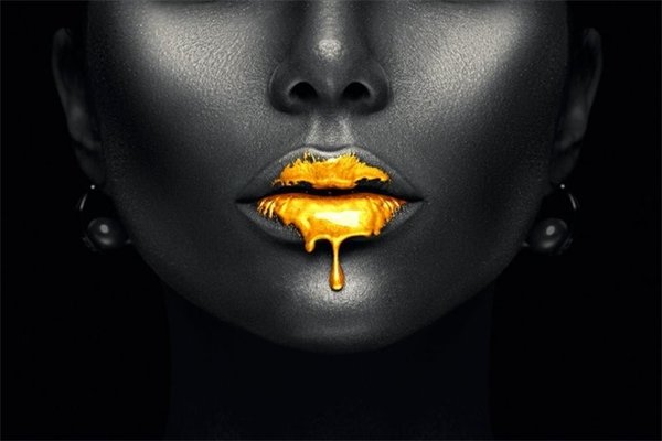 Golden Lips op Glas 120x80 cm