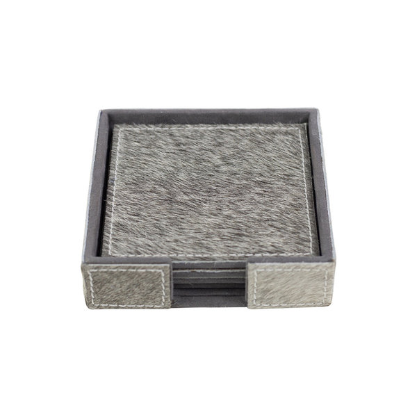 Onderzetter koehuid vierkant grijs 10cm (set of 4)